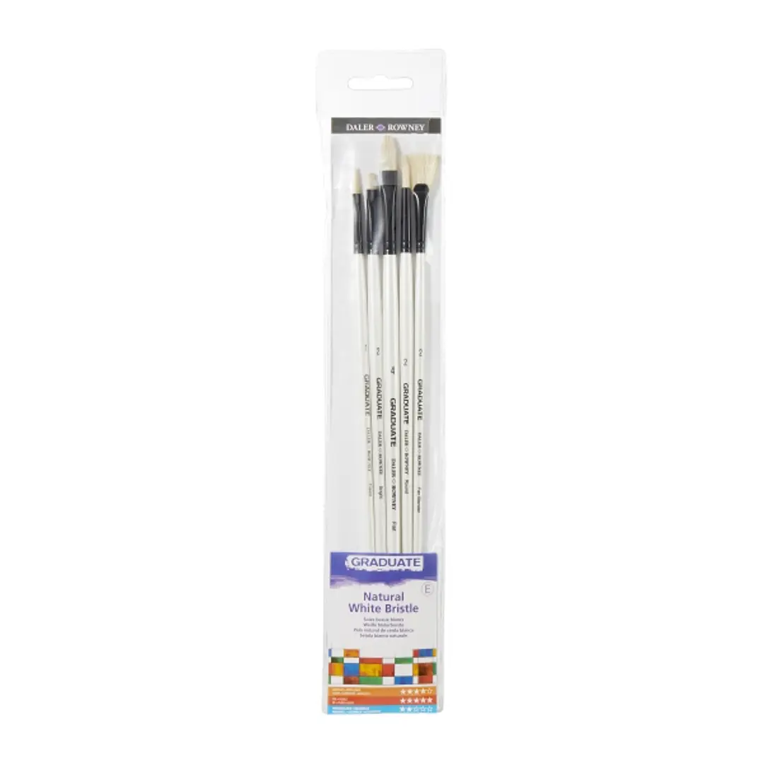 Daler Rowney Graduate Pack de 5 Pinceles para Oleo - Pelo de Cerda Natural - Mango Largo 1