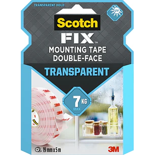 Scotch-Fix Cinta de Montaje de Doble Cara Transparente - 19mm x 5m - Color Transparente