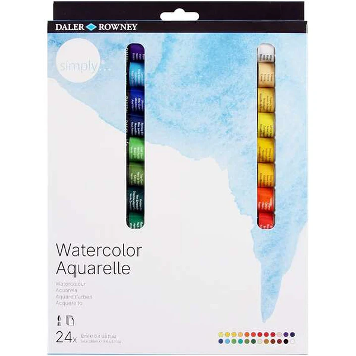 Daler Rowney Simply Pack de 24 Acuarelas 12ml - Se Humedecen Facilmente - Colores Surtidos 1