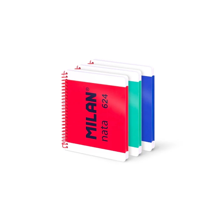 Milan Nata 624 Pack 3 Cuadernos A5 con Espiral - Cuadriculado - 80 Hojas de 95Gr - Tapa Dura - Colores Surtidos 1