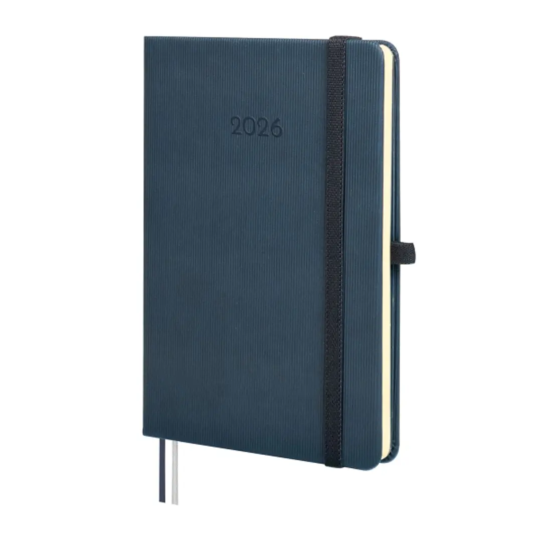 Finocam Minimal Textura Agenda - Anual 2026 - Tapa Dura - Cierre con Goma Elastica - Formato M4 - 124x16x174mm - Semana Vista Horizontal - Color Azul 1