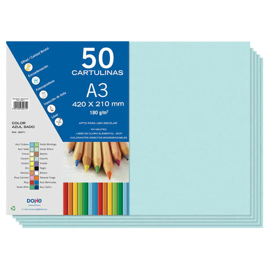 Dohe Cartulinas A3 - 50 Hojas - Gramaje de 180g - Ideal para Manualidades y Proyectos Escolares 1