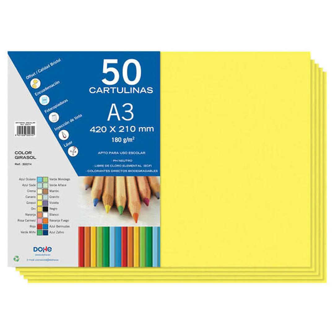 Dohe Cartulinas A3 - 50 Hojas - Gramaje de 180g - Ideal para Manualidades y Proyectos Escolares 1