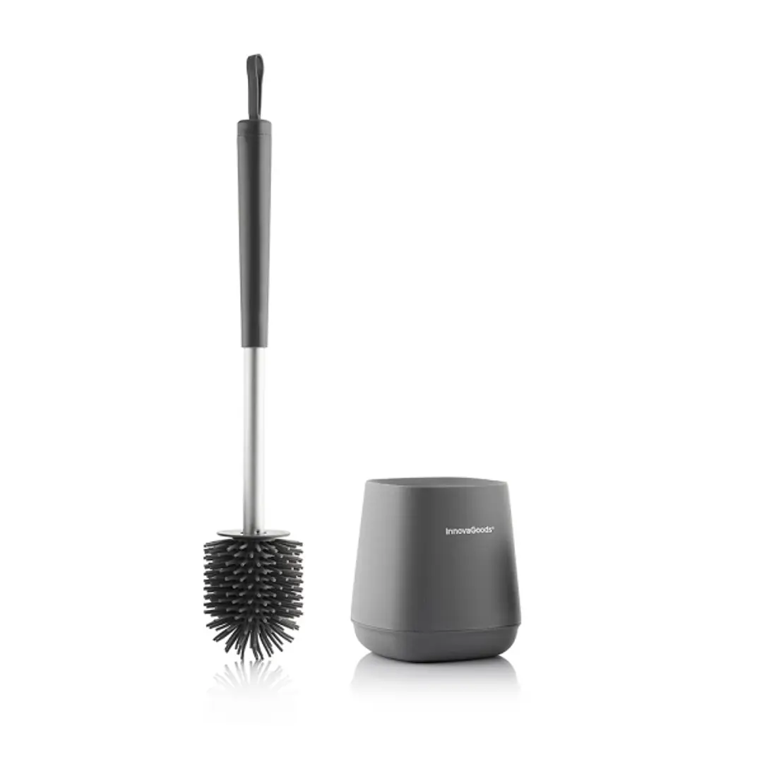 Innovagoods Kleanu Escobilla de Goma para Inodoro - Antideslizante - Sistema Antigoteo - Facil Limpieza - Antibacteriana - 12x43x12cm - Color Gris 1