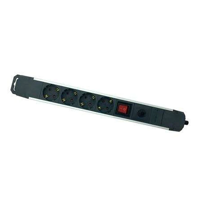 Elbat Regleta Alimentacion Aluminio - 4 Tomas Schuko - Interruptor On/Off - Proteccion de Sobrecarga - Cable de 1.50m 1