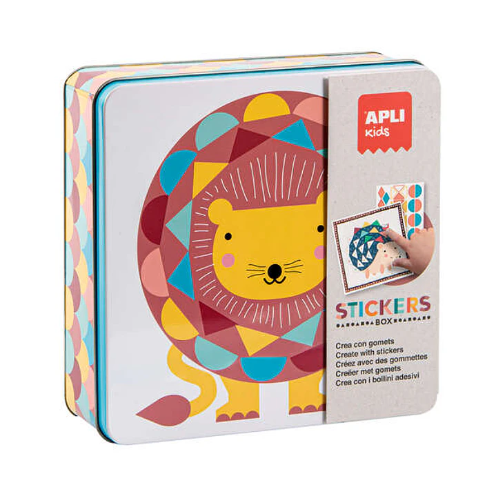 Apli Juegos de Gomets Leon - Incluye 16 Laminas y 14 Hojas de Gomets Removibles - Estimula la Psicomotricidad Fina y el Pensamiento Matematico - Caja  1