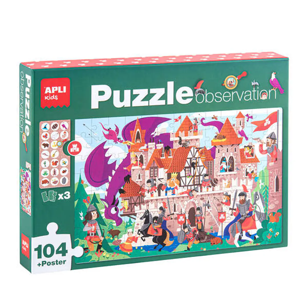 Apli Puzzle Observacion Castillo de 104 Piezas de 5x5cm - Incluye Poster y 3 Fichas - Facil Manejo - Desarrolla Habilidades y Autoestima - Recomendado 1