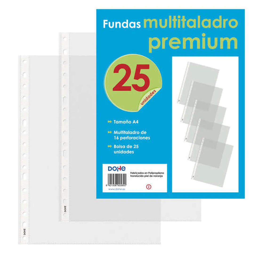 Dohe 25 Fundas Multitaladro Premium con 16 Perforaciones - Polipropileno Rugoso 1