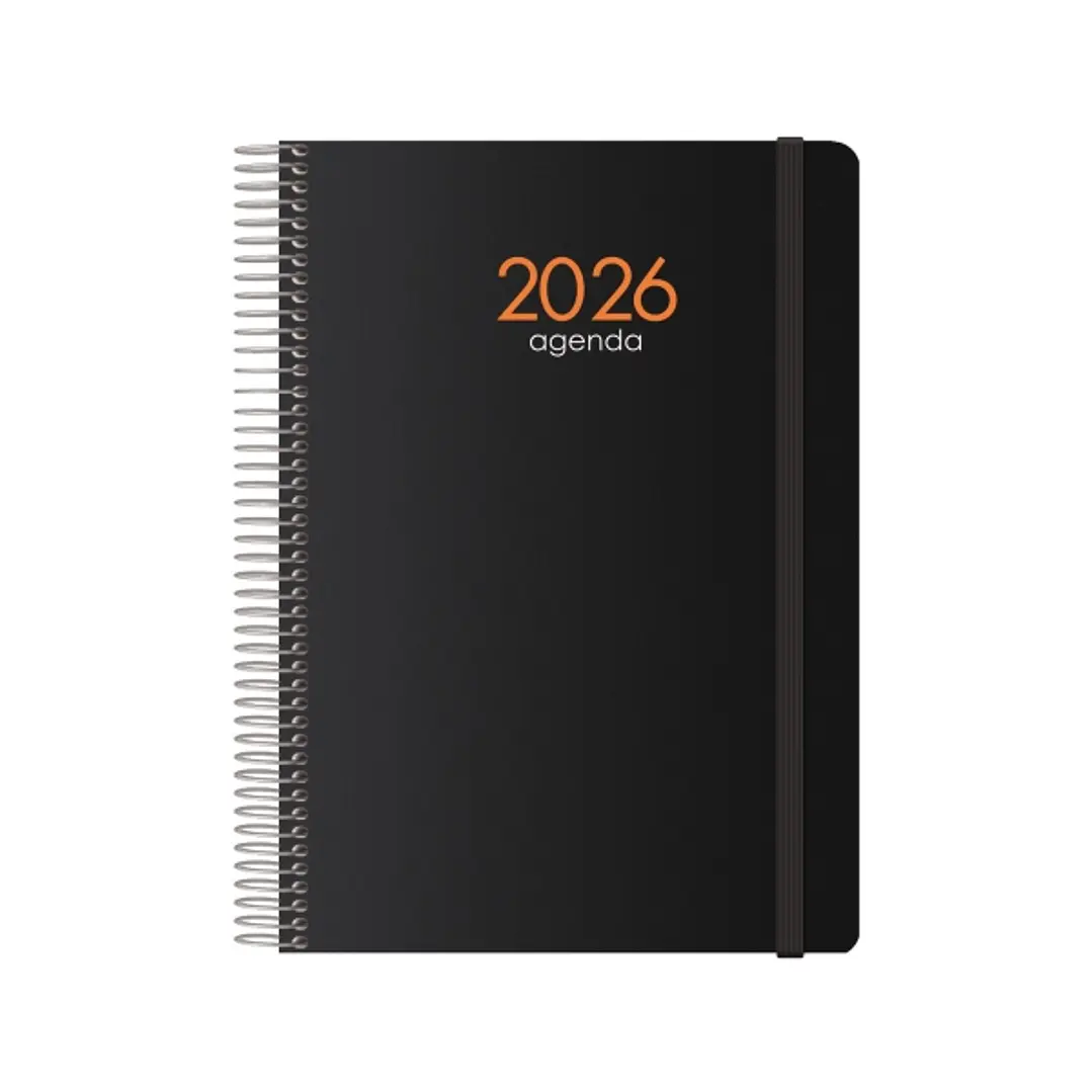 Dohe Syncro Agenda Anual - Semana Vista - Cubierta de Plastico - Cierre con Goma Elastica - Tamaño 15x21cm - Color Negro 1