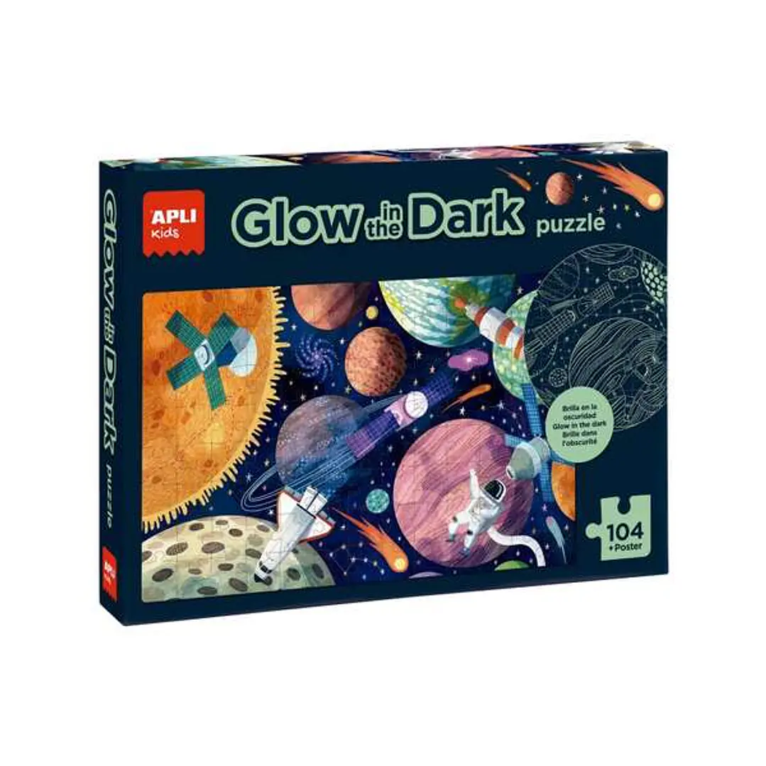 Apli Glow in the Dark Puzzle Fluorescente de 104 Piezas 5x5cm - Tematica Sistema Solar - Poster para Facilitar Montaje - Recomendado para Niños a part 1