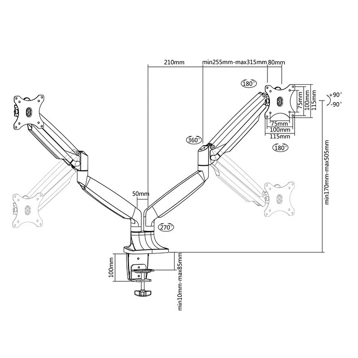 Tooq DB3132TNR-S Soporte Mesa incl/gir 2brz 13-32