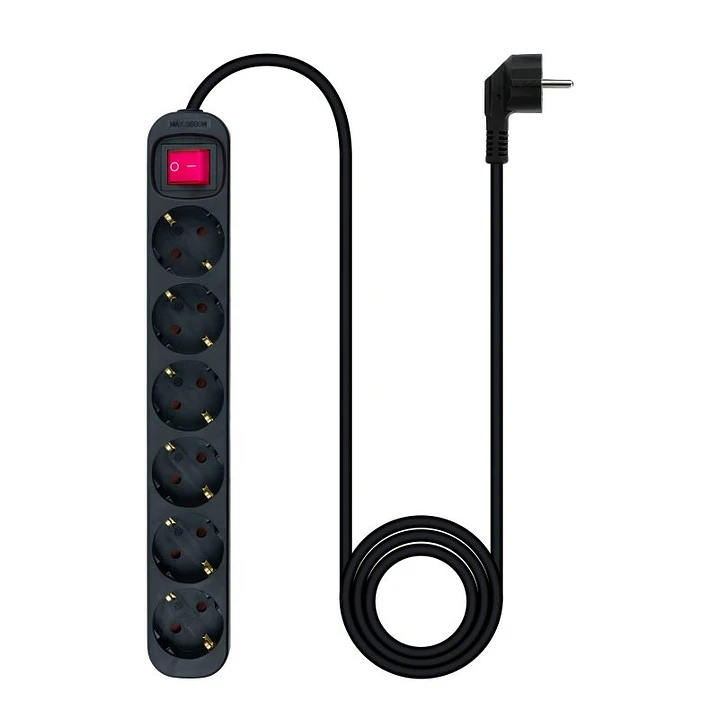 Nanocable Regleta 6 tomas con interruptor Negro 1