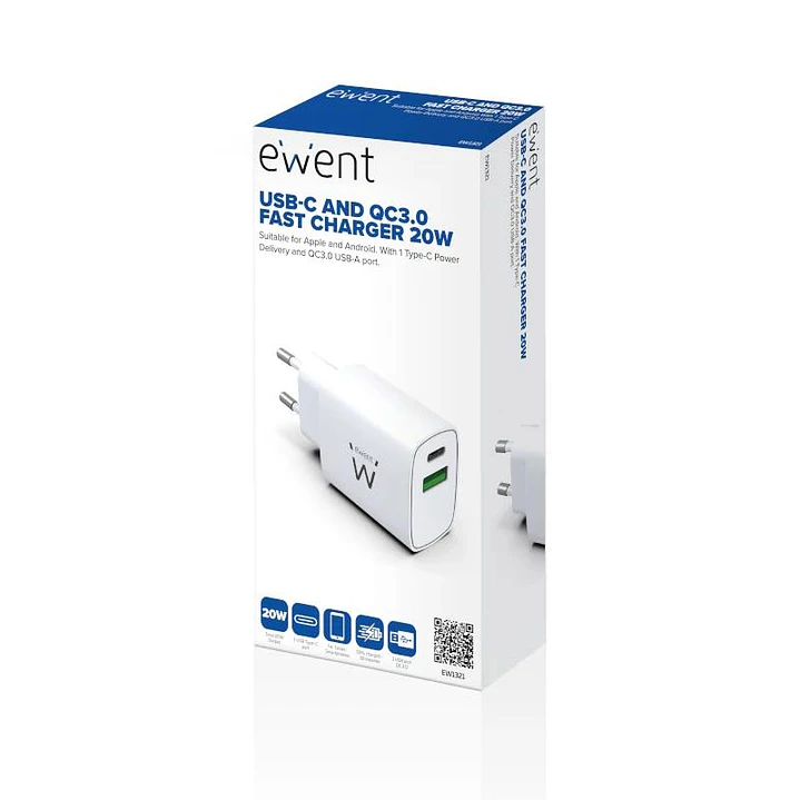 EWENT Cargador rapido Q3 20w Usb-C y Usb-A 4