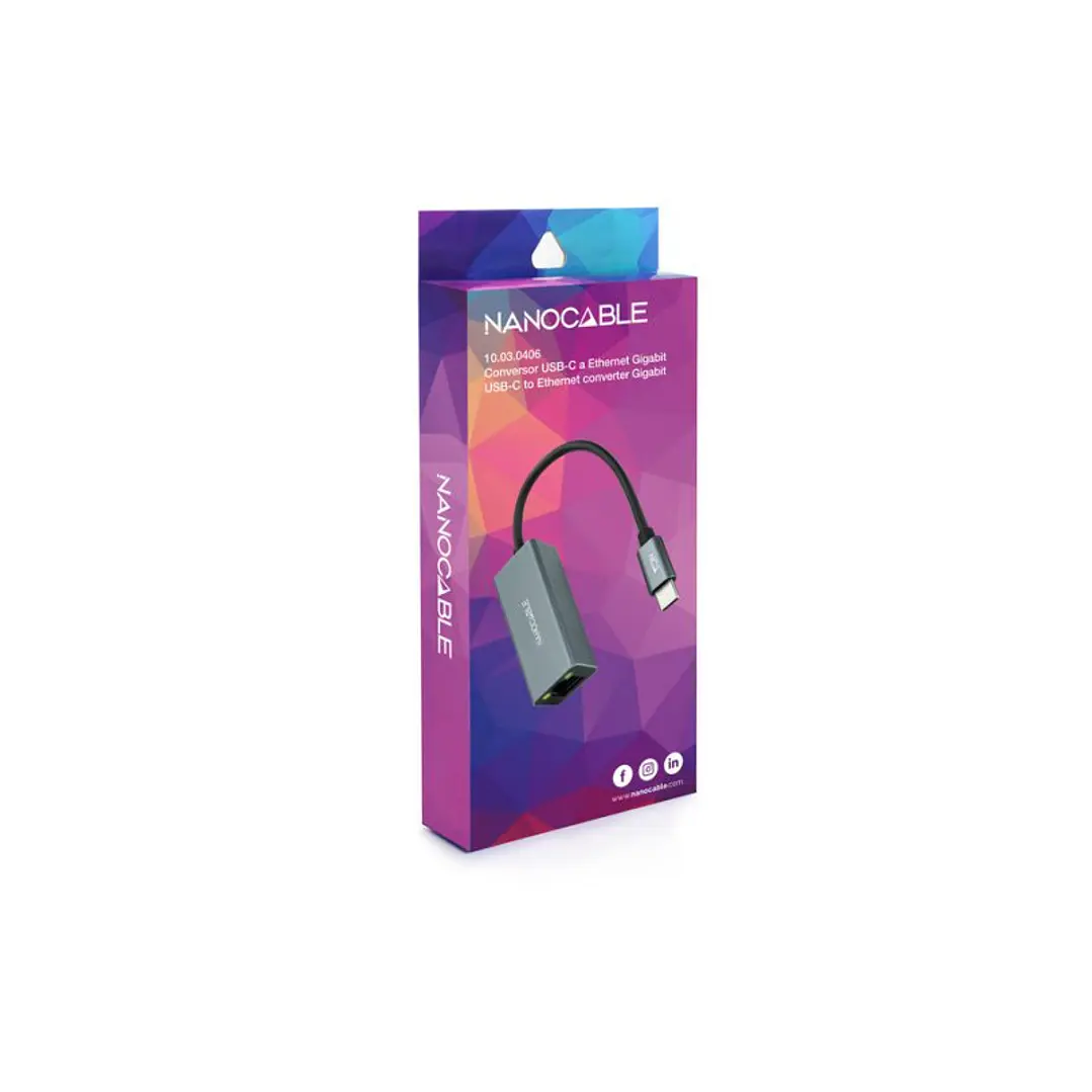 Nanocable Conversor USB-C Ethernet Gigabit 3