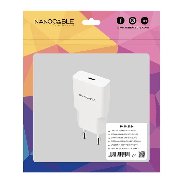 Nanocable Cargador USB-C/PD + USB-A/QC 25W Blanco 2
