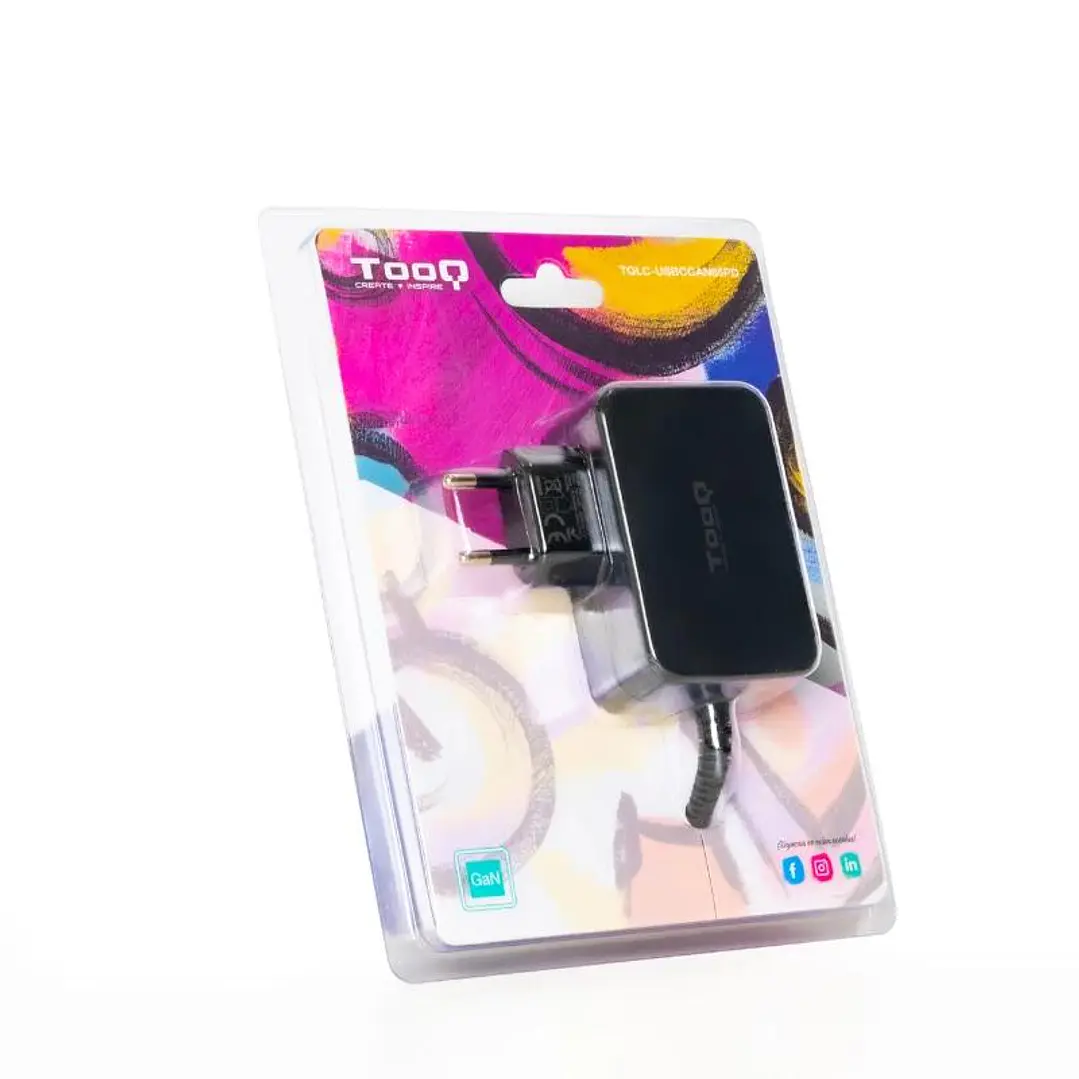 Tooq Cargador portatil GAN USB-C PD 65W Negro 2