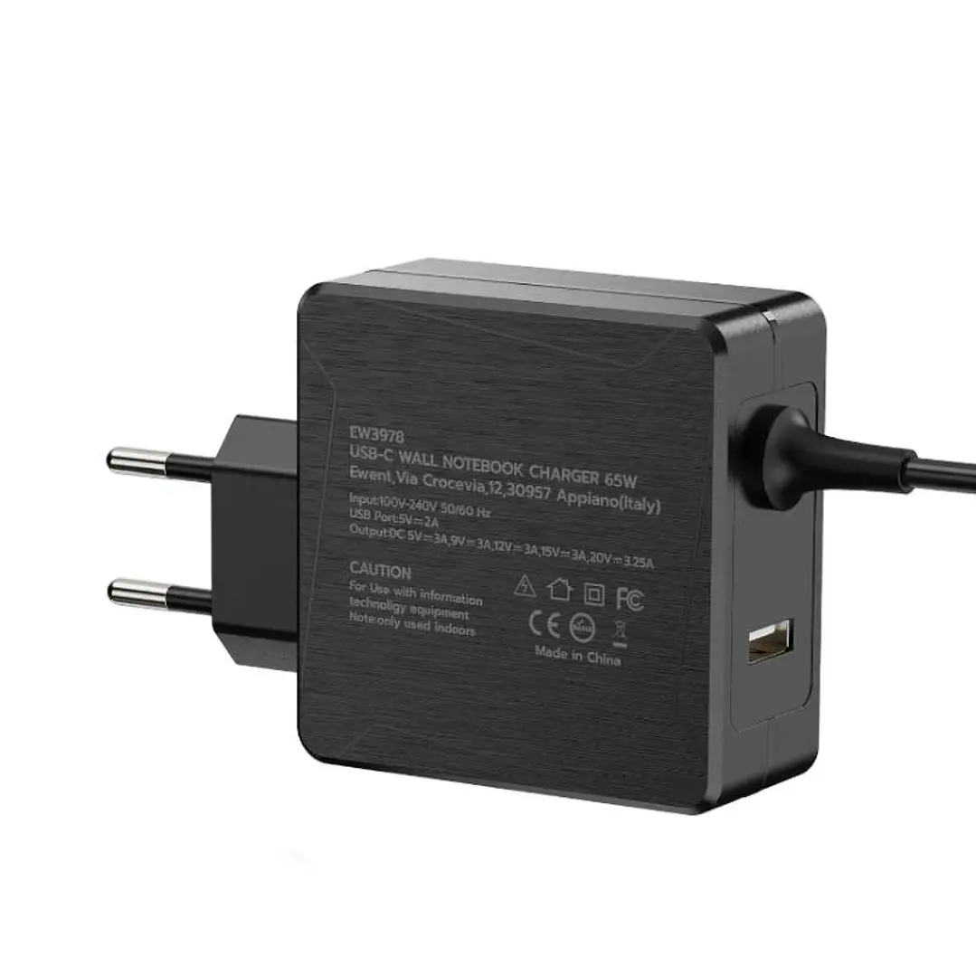 EWENT Cargador USB-CPD 65W + Puerto USB-A 3