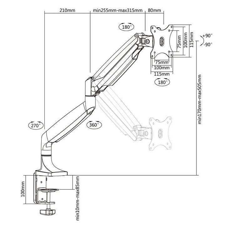 TooQ Soporte mesa incli/gira 1 brazo 13