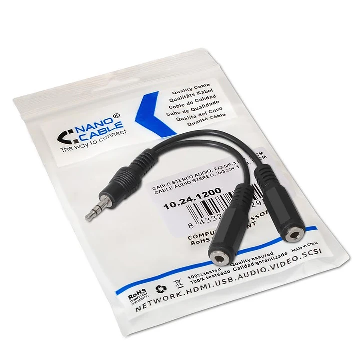 Nanocable Cable Audio Estéreo 2Jack 3.5H Jack 3.5M 3