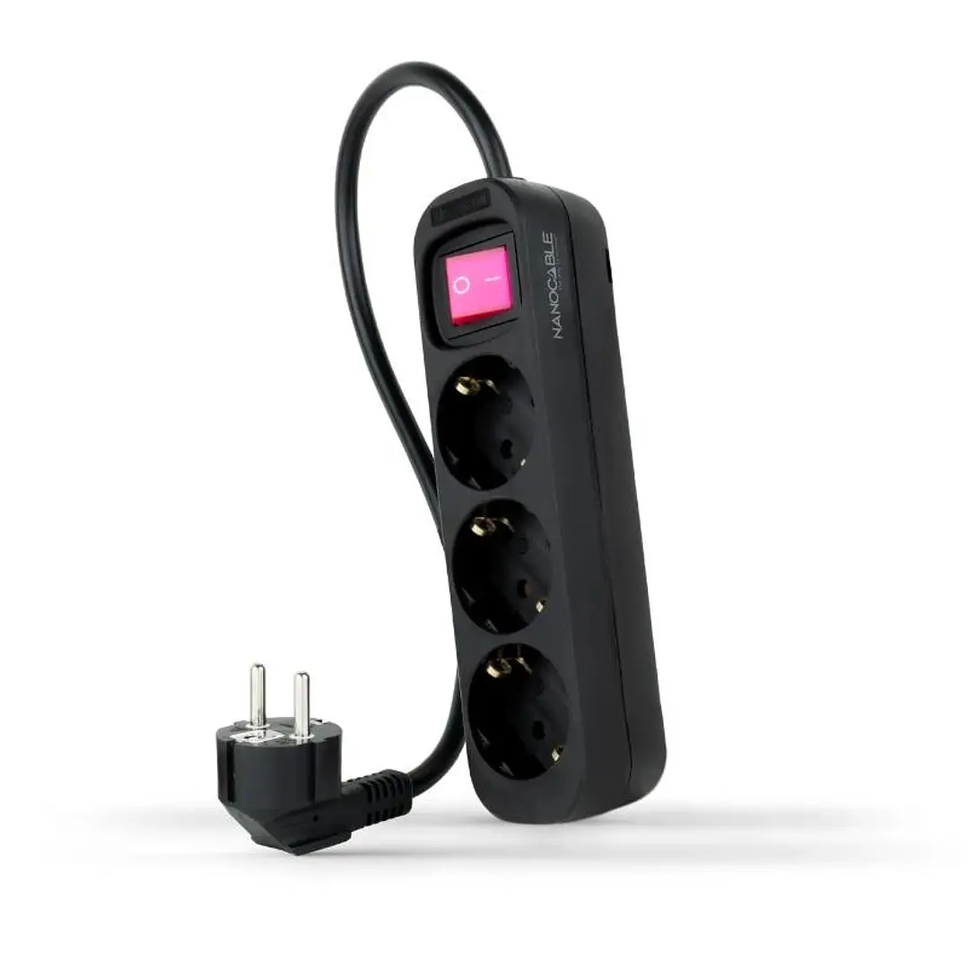 Nanocable Regleta 3 Tomas Interruptor Negro 1