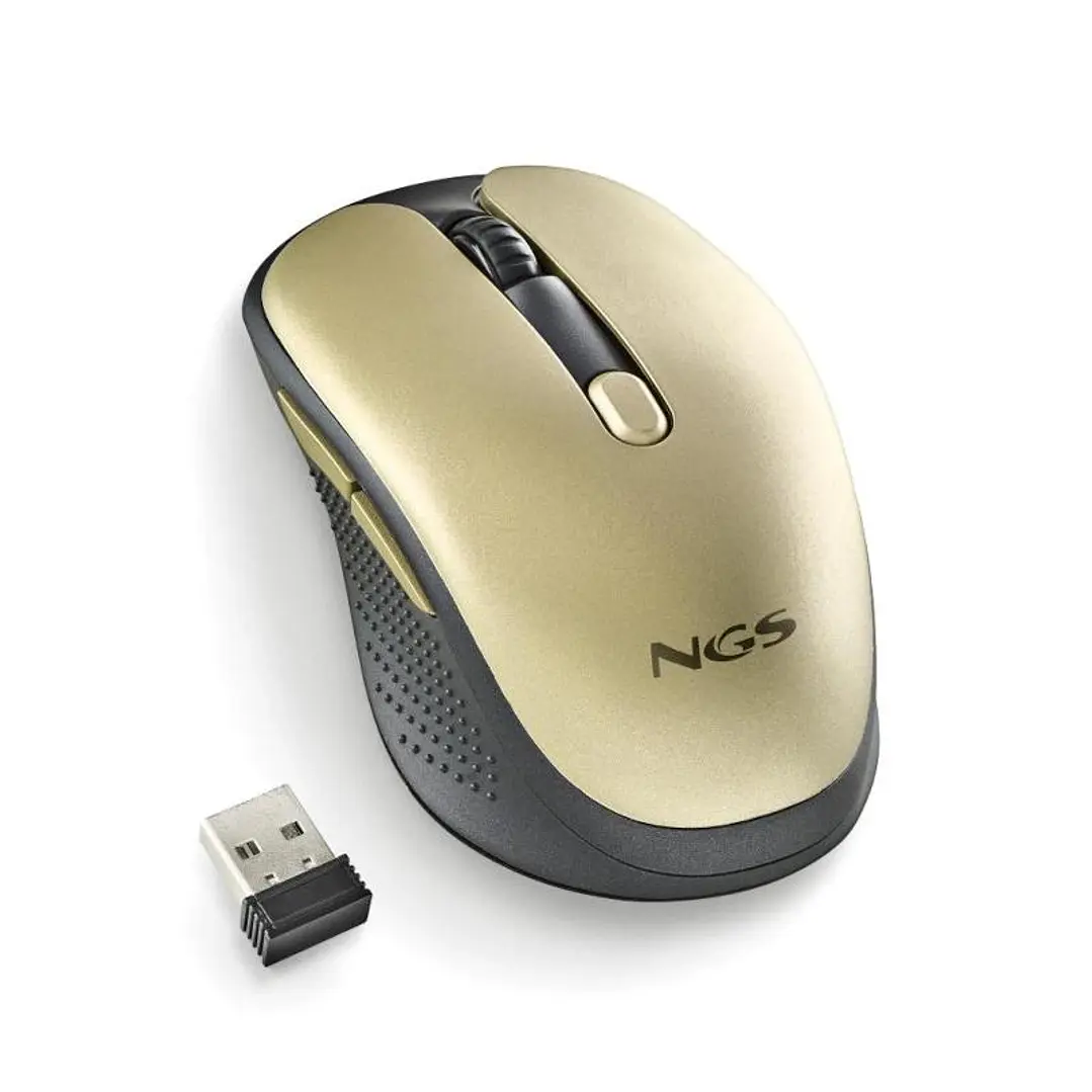 NGS Raton Inalambrico Recargable Silencioso Dorado 3