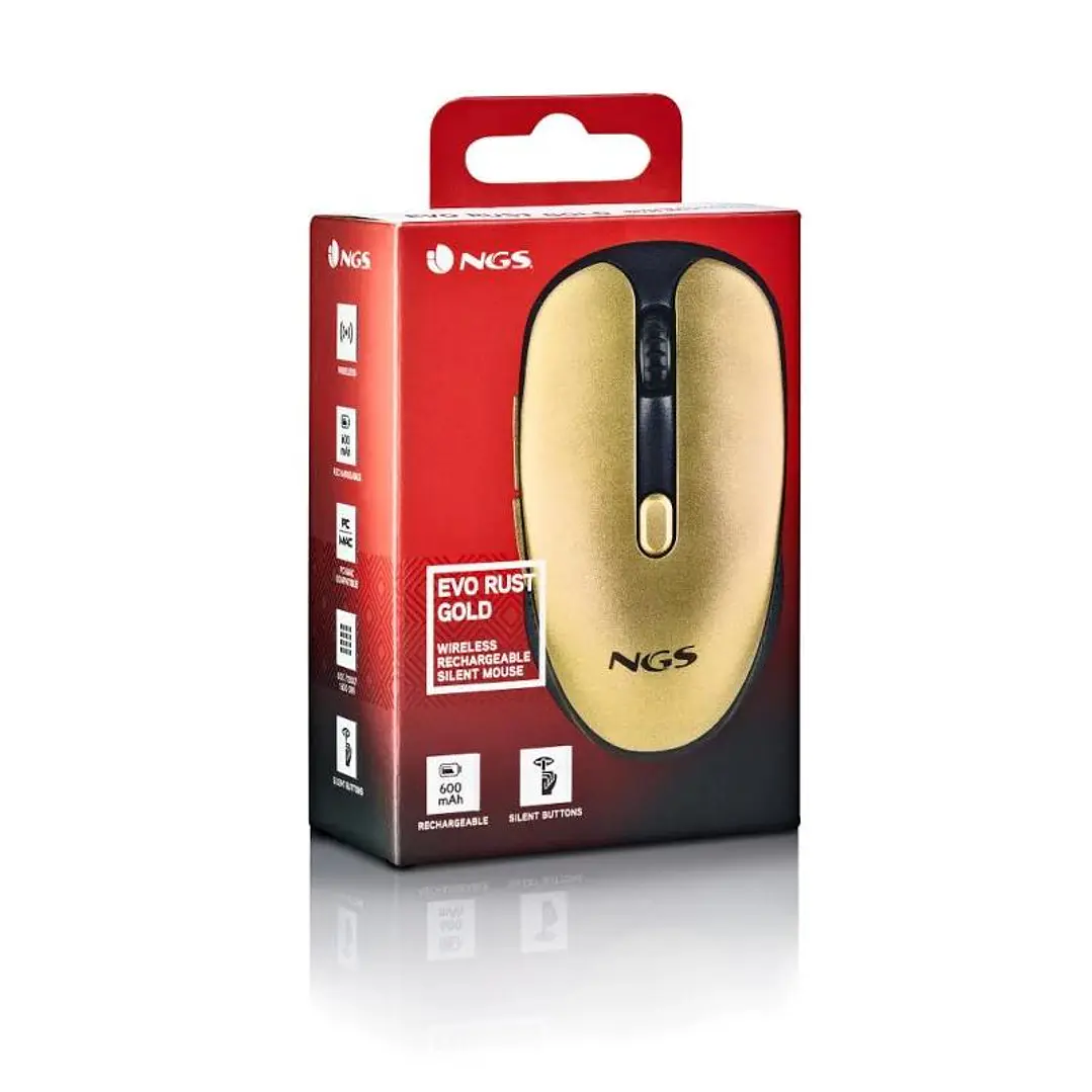 NGS Raton Inalambrico Recargable Silencioso Dorado 4
