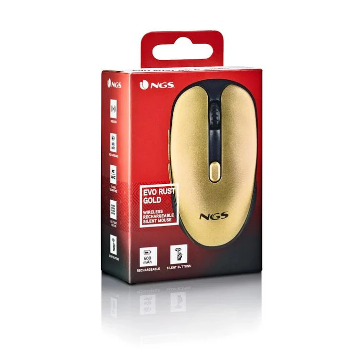 NGS Raton Inalambrico Recargable Silencioso Dorado 4
