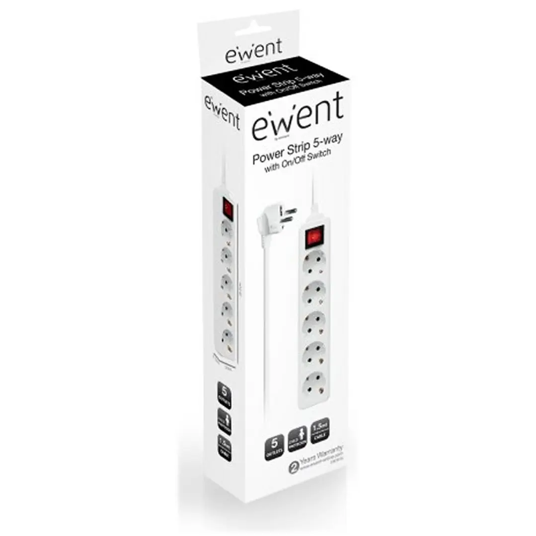 EWENT EW3916  Regleta 5 Tomas / 1 interruptor 1.5m 2