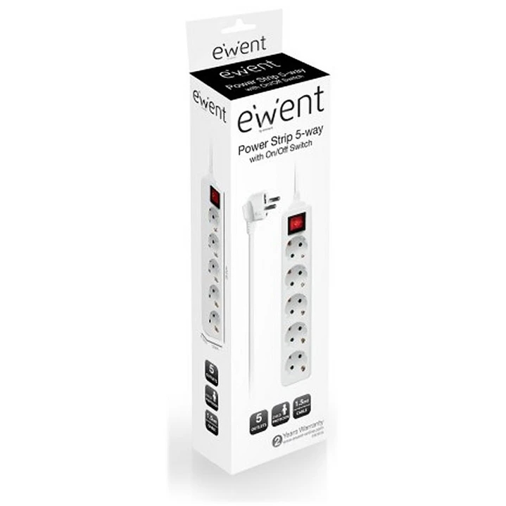 EWENT EW3916  Regleta 5 Tomas / 1 interruptor 1.5m 2