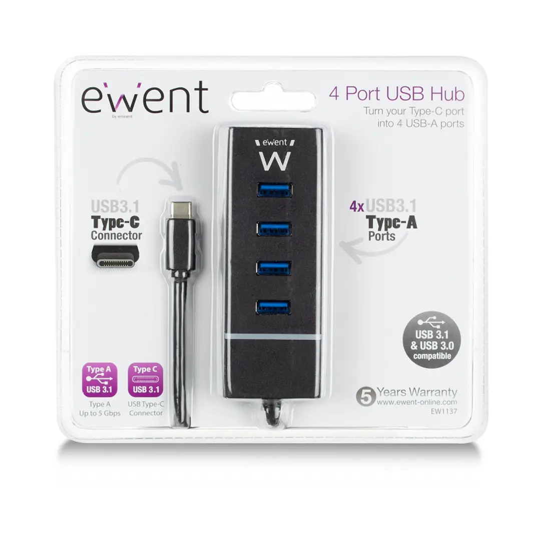 Ewent E1137 HUB USB TIPO C 4 PUEROS USB 3.1 2