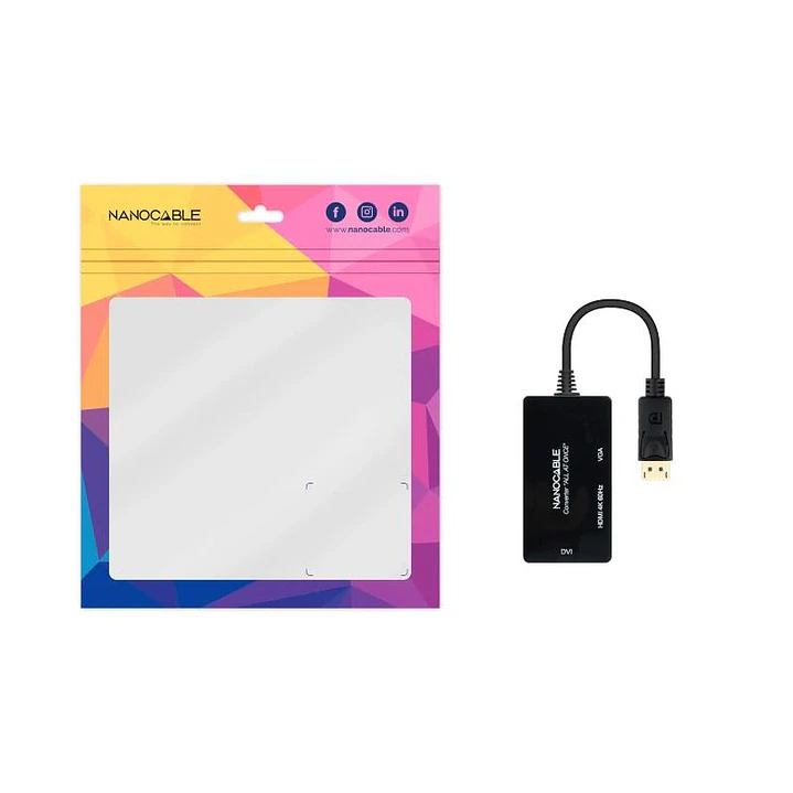 Nanocable Conversor DP a HDMI/DVI/VGA Negro 20 cm 4