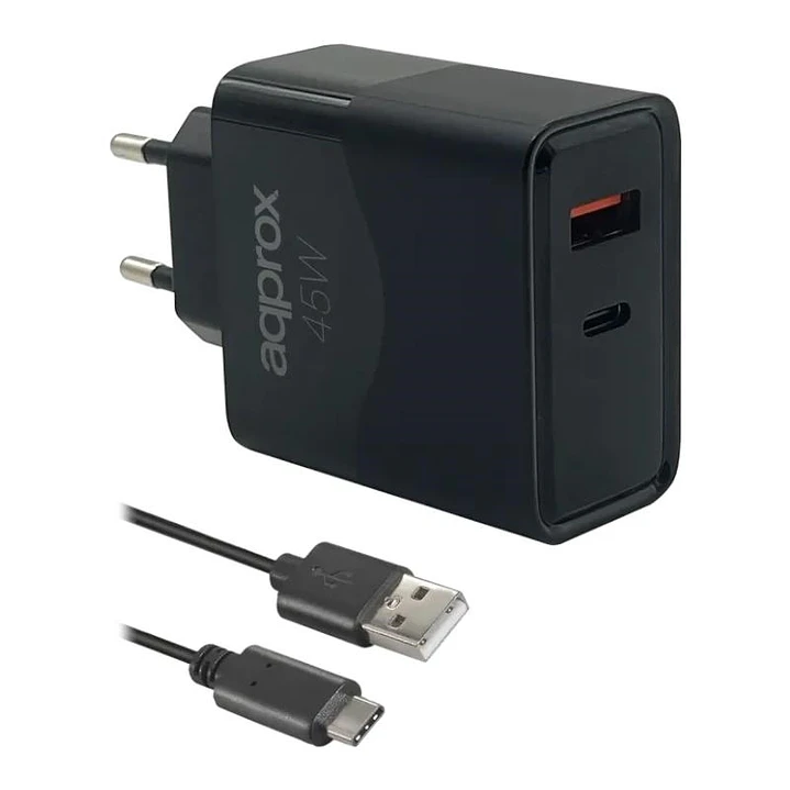 APPROX CARGADOR 45W QC 1 X USB A+ 1 X USB C+CABLE 1