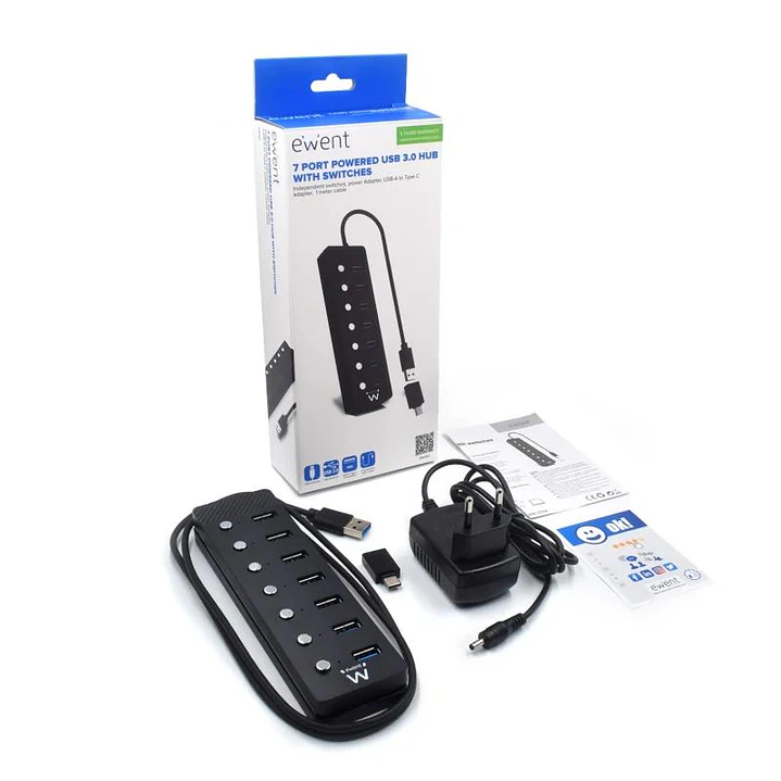 EWENT Hub usb-usb-c 7 ptos interruptor c/alimen. 2
