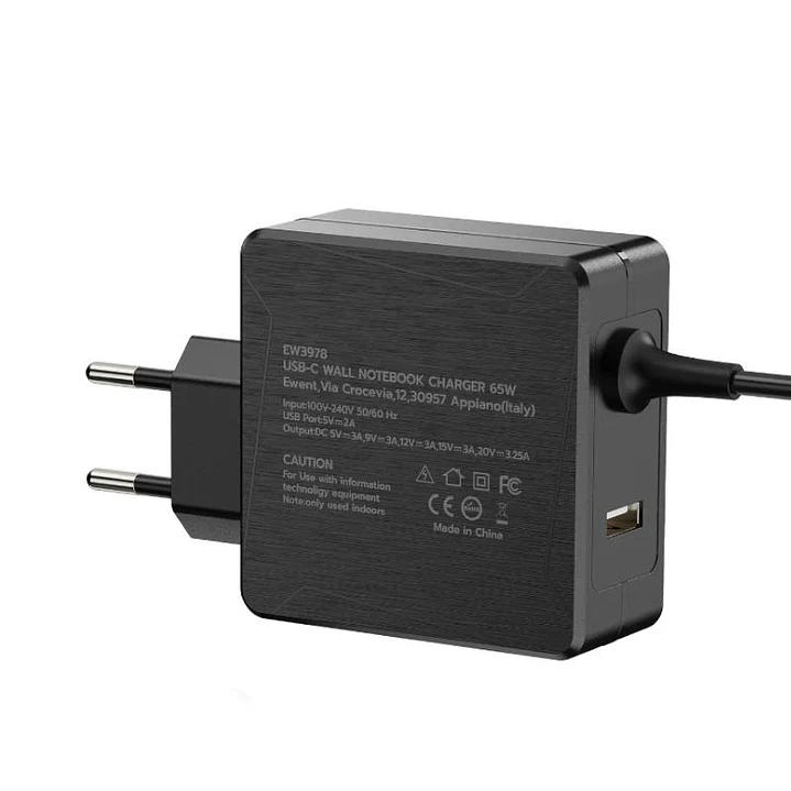 EWENT Cargador USB-C PD 45W +Puerto usb-A 3