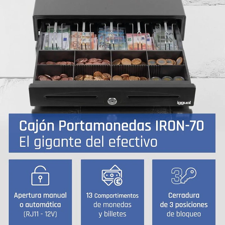 iggual Cajón Portamonedas IRON-70 44,5cm 5+8 negro 2