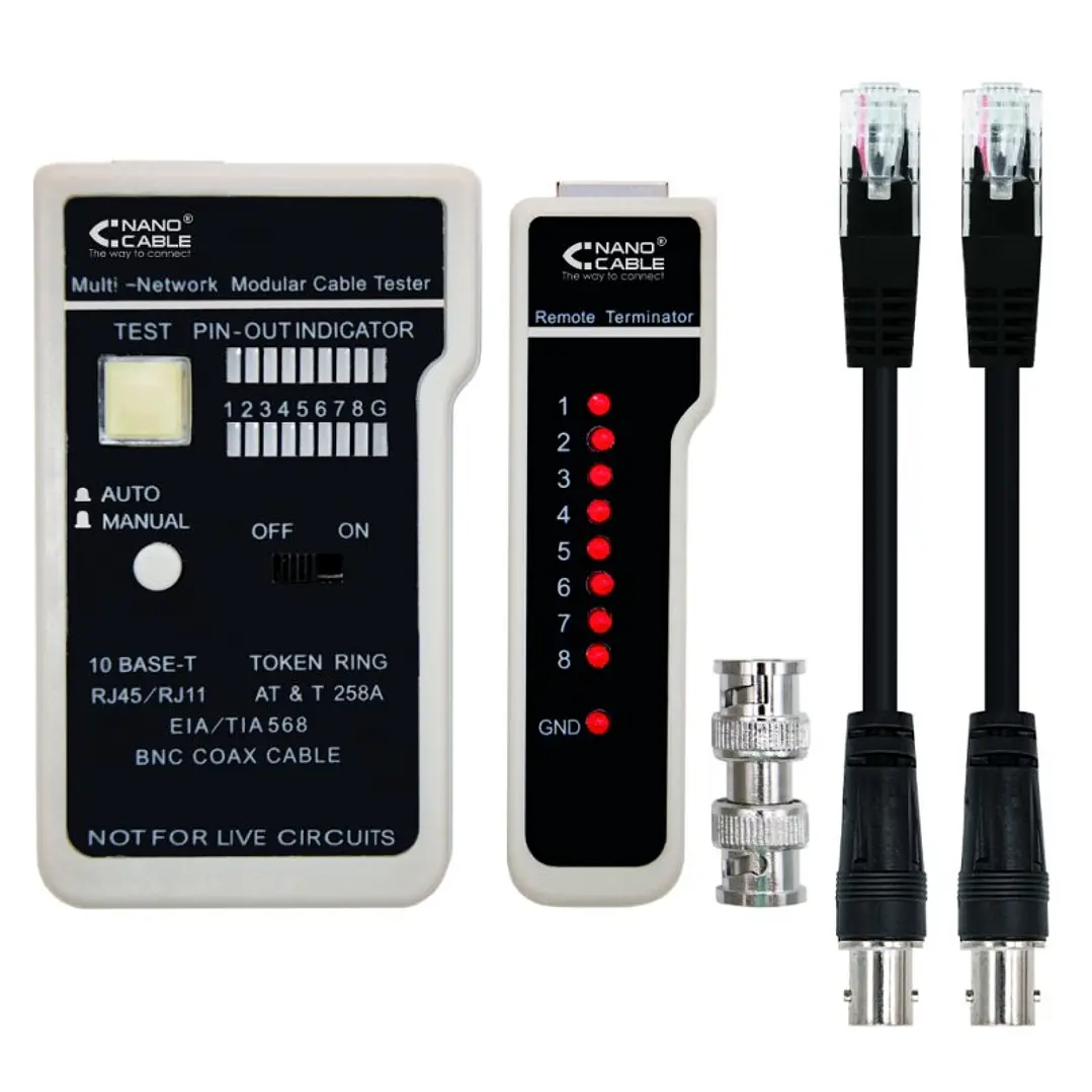 Nanocable Testeador cable RJ11/RJ12/RJ45, coaxial 1