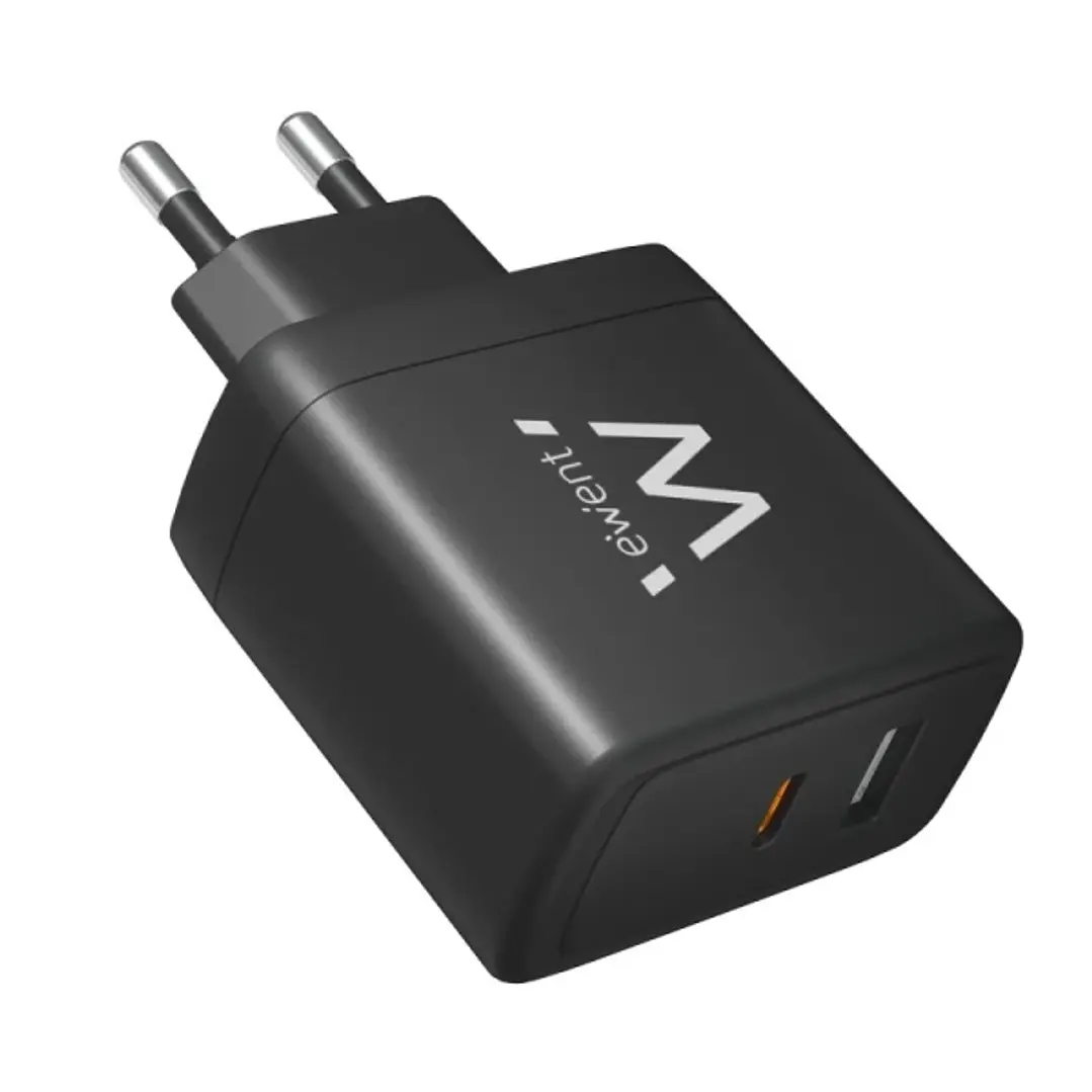 Ewent EW1330 Cargador GaN Universal de Pared 65W Ultrarapido - 1x USB-C PD 3.0 & PPS, 1x USB-A QC 3.0 - Color Negro 1