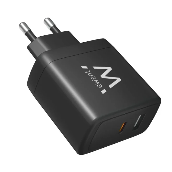 Ewent EW1330 Cargador GaN Universal de Pared 65W Ultrarapido - 1x USB-C PD 3.0 & PPS, 1x USB-A QC 3.0 - Color Negro 1