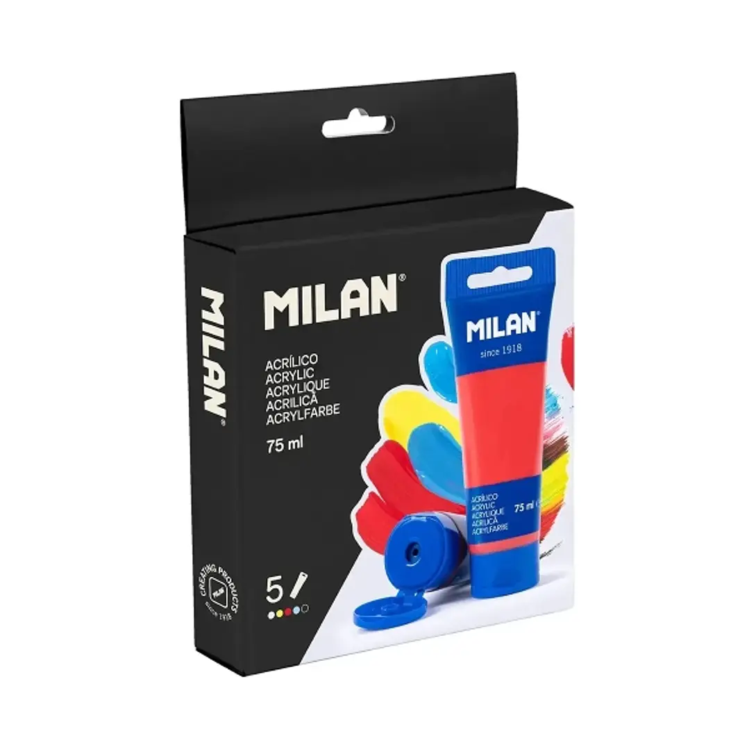 Milan Pack con 5 Tubos de Pintura Acrilica 75ml - Pigmentos de Alta Calidad - Mezclable - Colores Surtidos 1