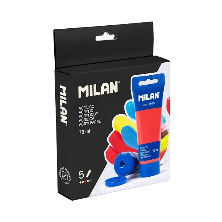 Milan Pack con 5 Tubos de Pintura Acrilica 75ml - Pigmentos de Alta Calidad - Mezclable - Colores Surtidos 1