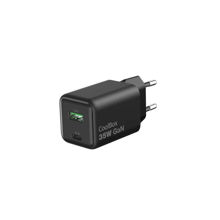 CoolBox Cargador GAN 35W - 1xUSB-C - 1xUSB-A - Carga Rapida 3.0 - Power Delivery - Color Negro 1