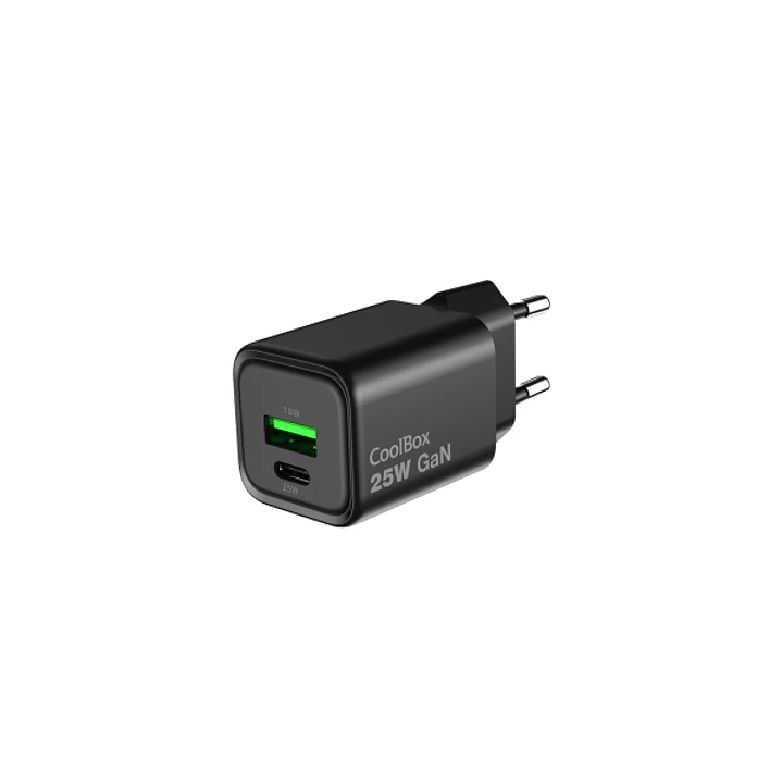 CoolBox Cargador GAN 25W - 1xUSB-C - 1xUSB-A - Carga Rapida 3.0 - Power Delivery - Color Negro 1