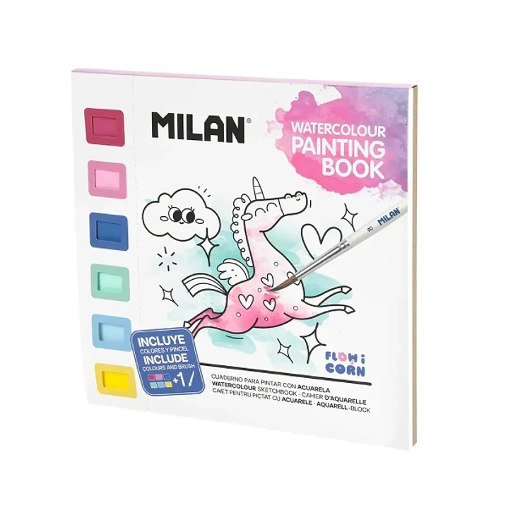 Milan Flowicorn Cuaderno para Colorear con Acuarelas y Pincel - Tematica Unicornios, Flores y Corazones - 16 Paginas con Dibujos - 1