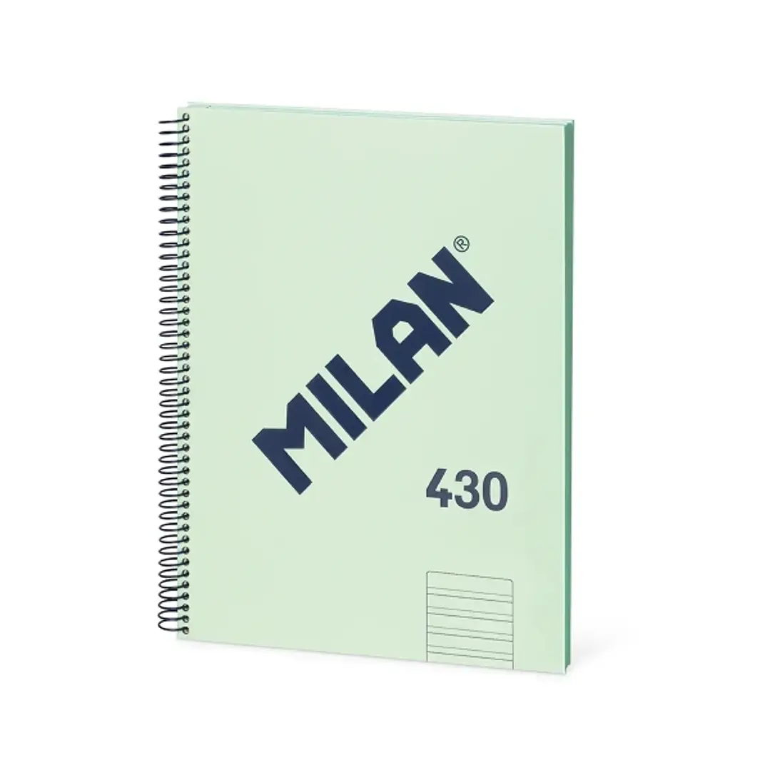 Milan 430 Since 1918 Cuaderno Espiral Formato A4 Doble Pauta 3,5mm - 80 Hojas de 95 gr/m2 Microperforadas con 4 Taladros - Tapa Dura - Color Verde 1