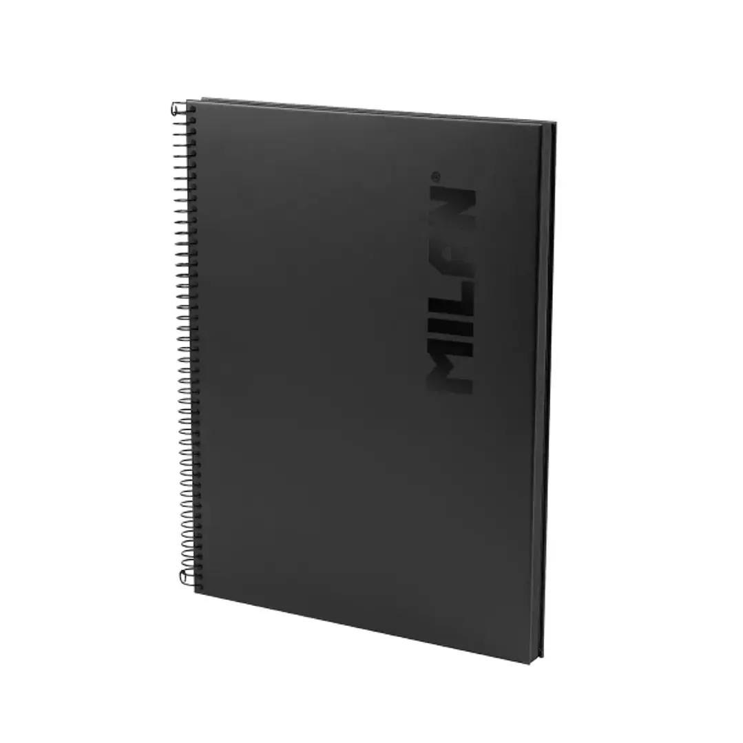 Milan Shadow Cuaderno Espiral Formato A4 Cuadricula 5x5 - 80 Hojas de 95 gr/m2 Microperforadas y con 4 Taladros - Tapa Dura - Color Negro 1