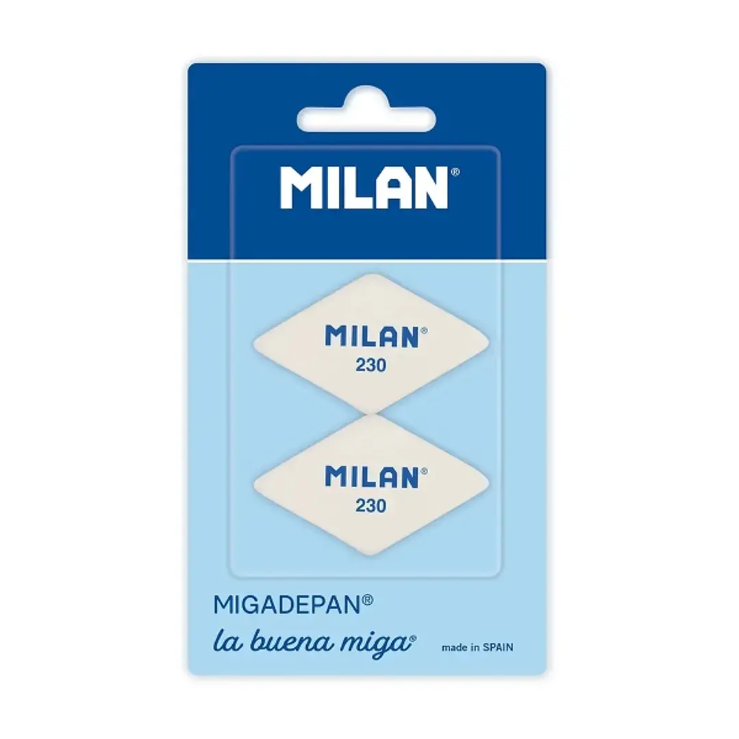 Milan 230 Pack de 2 Gomas de Borrar Romboides - Miga de Pan - Suave Caucho Sintetico - Color Blanco 1
