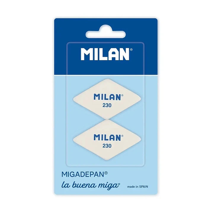 Milan 230 Pack de 2 Gomas de Borrar Romboides - Miga de Pan - Suave Caucho Sintetico - Color Blanco 1