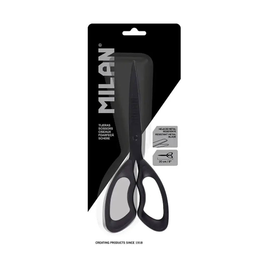 Milan Shadow Tijeras de Oficina de 20cm - Mango Ergonomico - Hoja de Acero Inoxidable - Color Negro 1