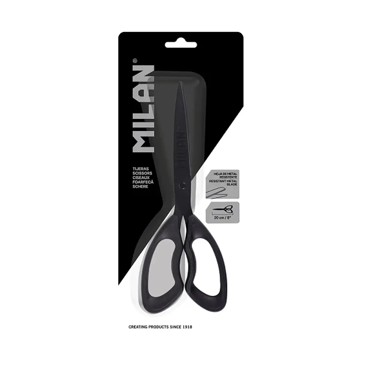 Milan Shadow Tijeras de Oficina de 20cm - Mango Ergonomico - Hoja de Acero Inoxidable - Color Negro 1