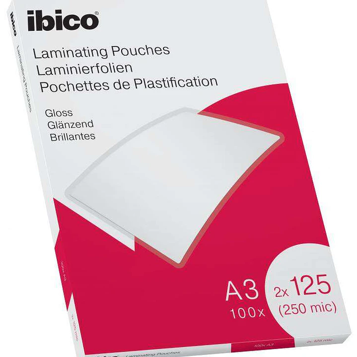 Ibico Caja de 100 Laminas de Plastificar Gloss A3 125 Micras  - Acabado Cristalino de Alto Brillo - Transparente 1